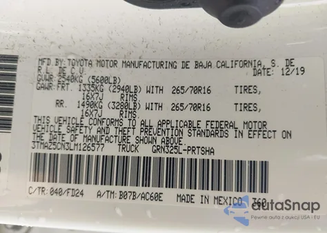 2020 Toyota Tacoma Trd Off-Road from USA, damaged, VIN 3TMAZ5CN3LM126577